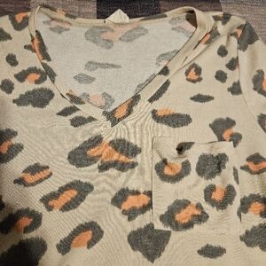 Cream Leopard Print Crew Neck Short Sleeve Blouse